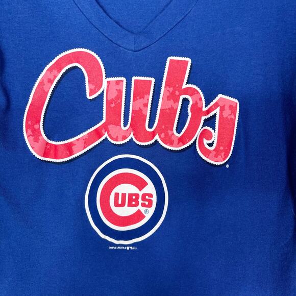 MLB Genuine Merchandise Womens Small S Blue Chicago Cubs VNeck Short Sleeve Tee - Picture 3 of 7